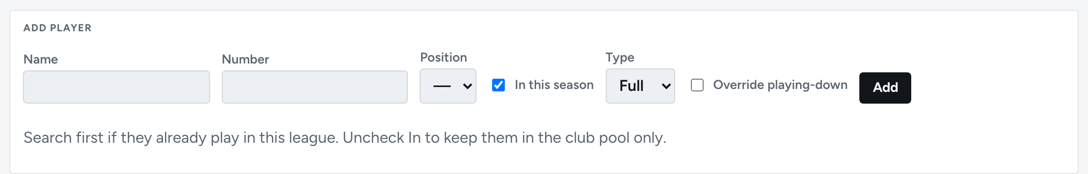 The Add player form